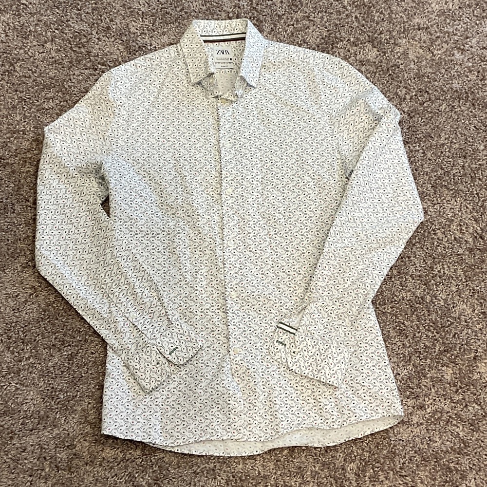 Zara White Geometric Print Shirt, Size S